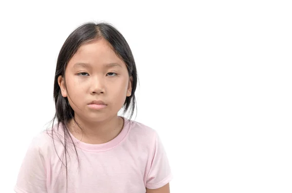 Μικρό ασιατικό κορίτσι βαριέται απομονώνεται σε λευκό — Φωτογραφία Αρχείου