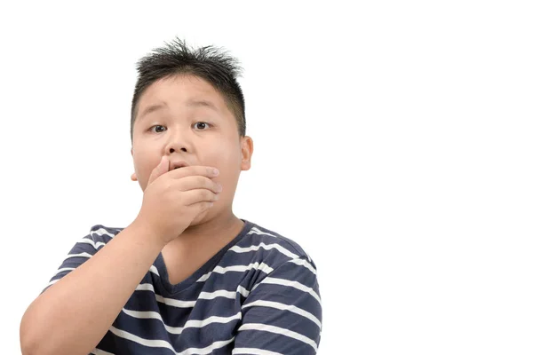 Έκπληκτος παχύσαρκο λίπος αγόρι κάλυψε το στόμα του — Φωτογραφία Αρχείου