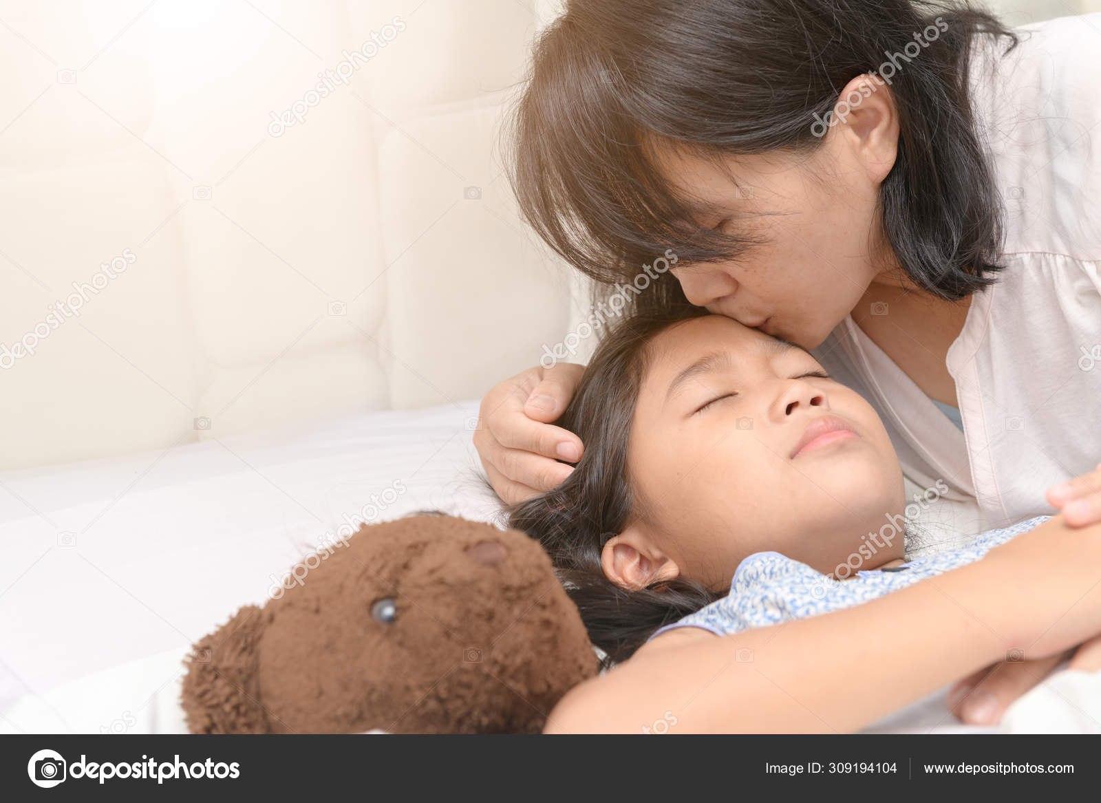 Loving Asian Mother Gently Kissing Cute Kid Daughter Wishing Goo Royalty Free Photo Stock Image By C Kwanchaichaiudom