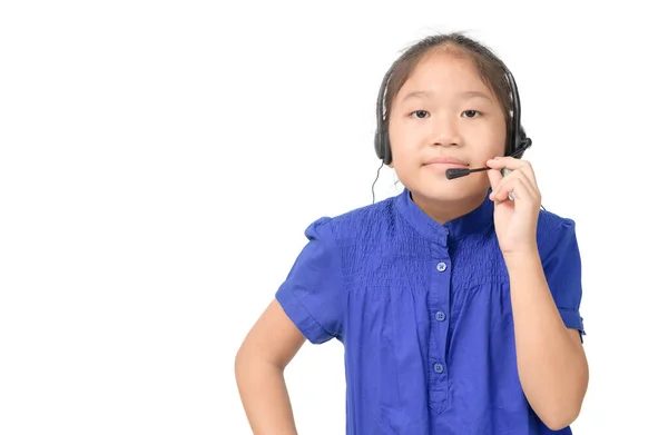 Nettes Asiatisches Mädchen Arbeitet Als Bediener Der Hotline Gespräch Mit — Stockfoto