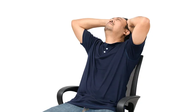 Middle Aged Man Sitting Chair Feeling Stressed Headache Isolated White — Stock Photo, Image