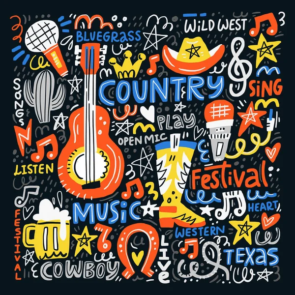 Ilustración de música country — Vector de stock
