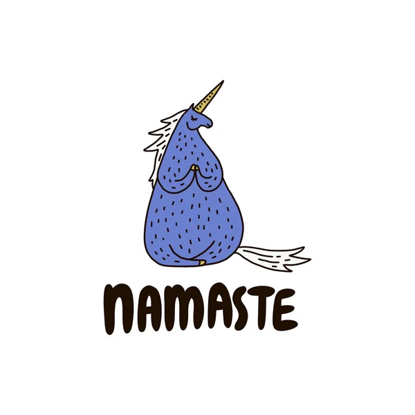 Humor Namaste com unicórnio — Vetor de Stock