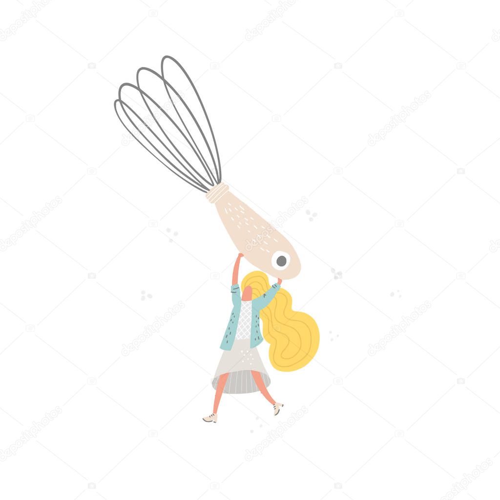 Woman with wire whisk