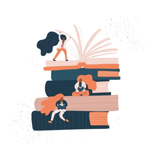 Girld assis sur des livres — Image vectorielle