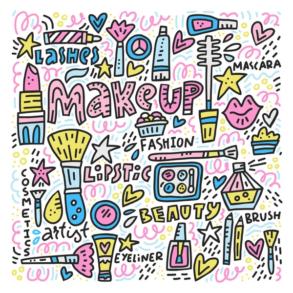 Doodle ilustração de cosméticos femininos — Vetor de Stock