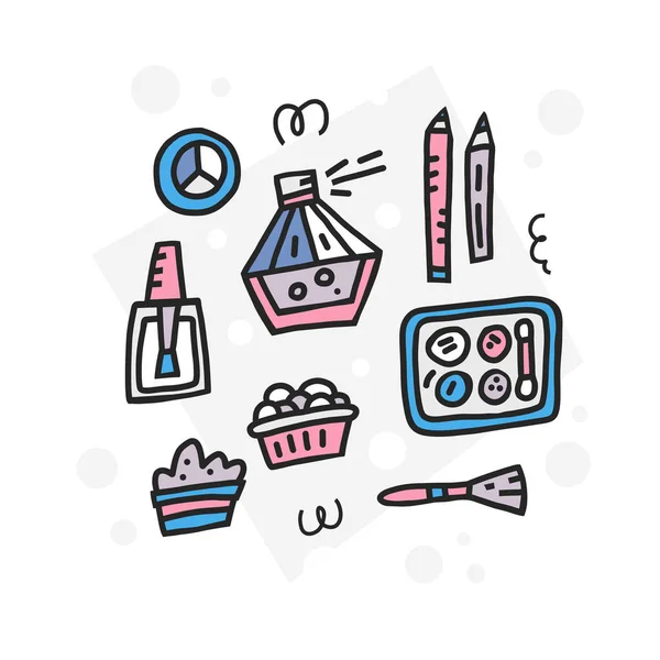 Doodle Illustration mädchenhafter Kosmetik — Stockvektor