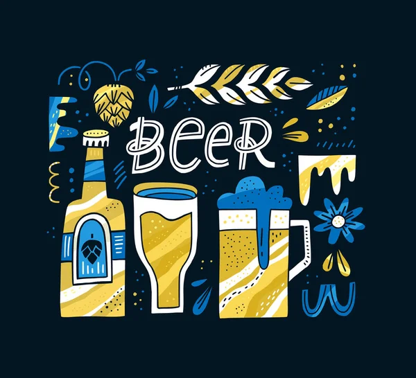 Birra Handrawn Illustrazione — Vettoriale Stock