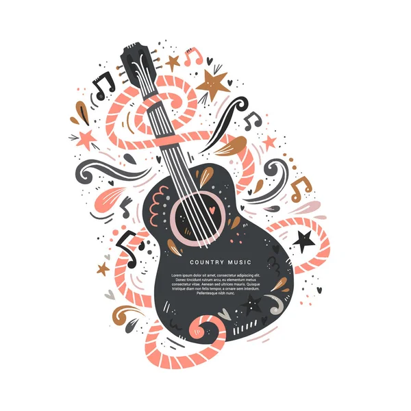 Guitarra Música Country — Vector de stock