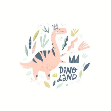Dino kız renk düz el vektör karakter çizilmiş