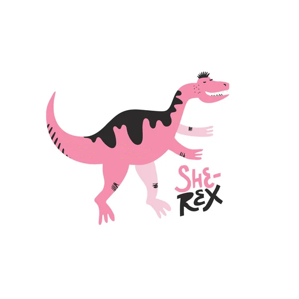 Dino meisje kleur vlakke hand getekend vector teken — Stockvector