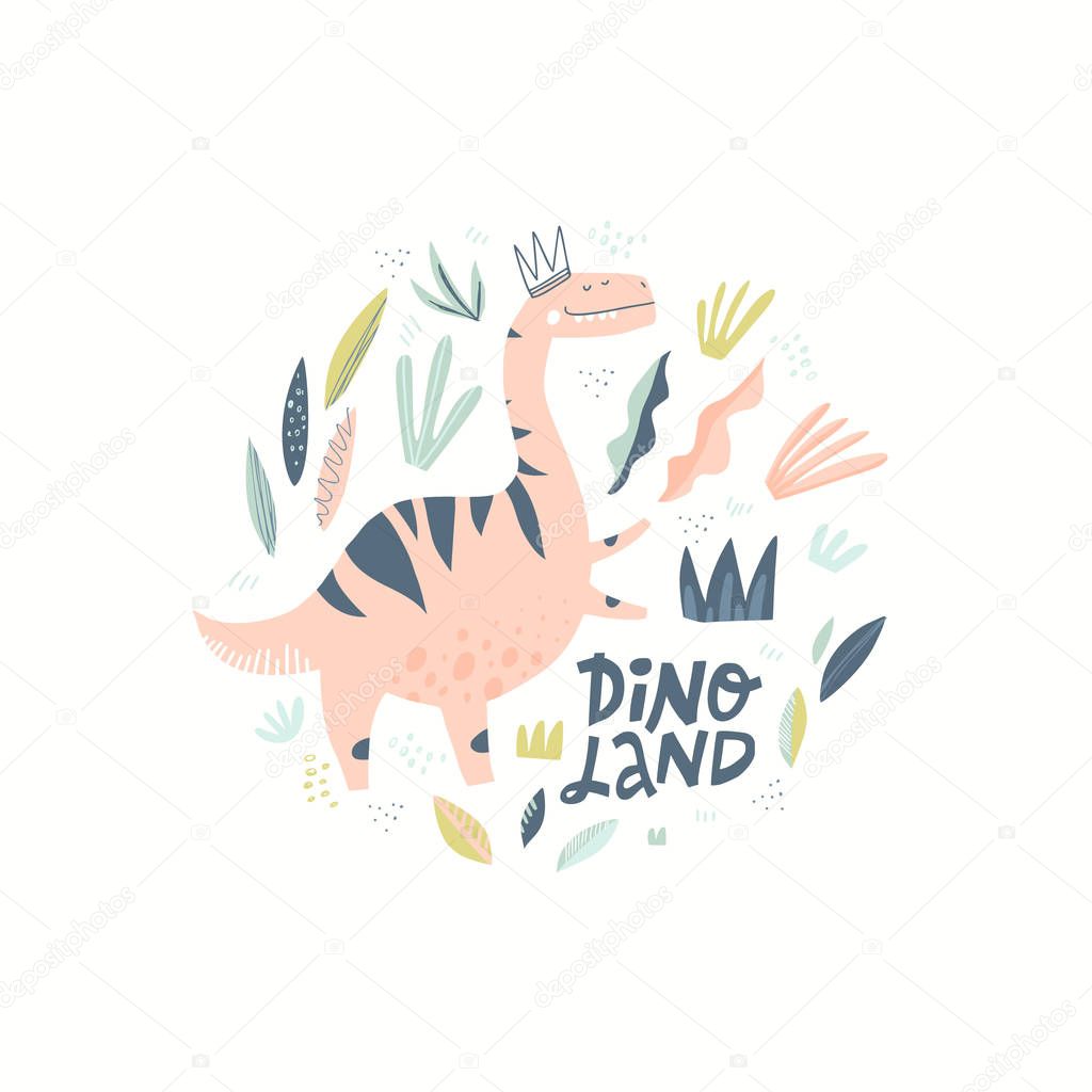 Dino girl color flat hand drawn vector character