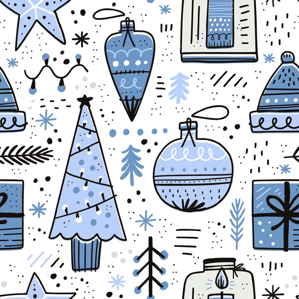 クリスマス手描きのシームレスな背景パターン — ストックベクタ