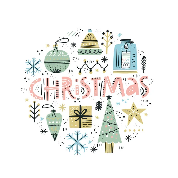 クリスマスの手描きカラー イラスト — ストックベクタ