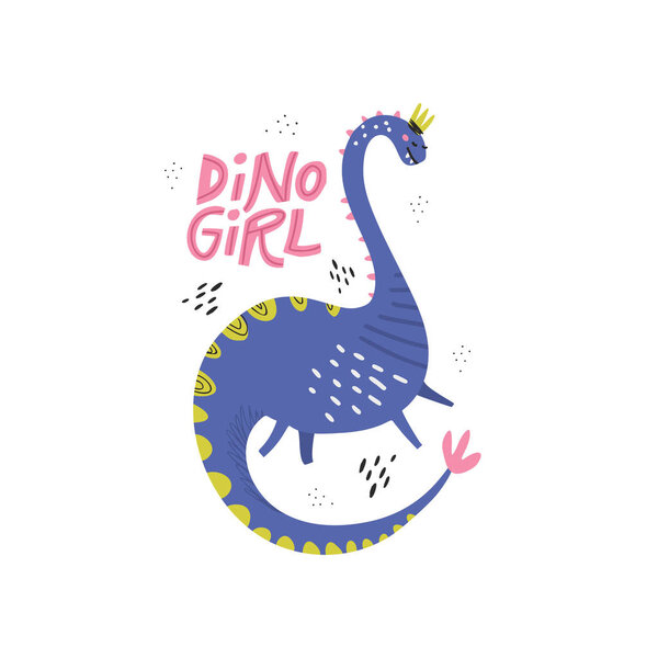 Dino girl color flat hand drawn vector character
