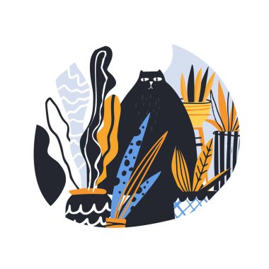 Kara kedi düz elle çizilmiş vektör rengi çizim