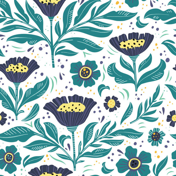 Цветочный плоский ручной рисунок бесшовный цветовой узор
