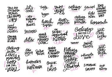 Mini mutfak el yazısıyla sloganlar siyah yazı takımı