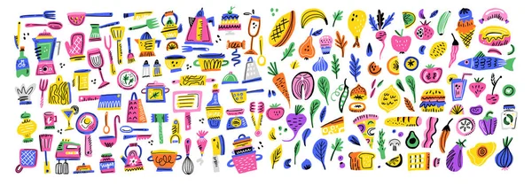 Vlakke hand getrokken illustraties set koken — Stockvector