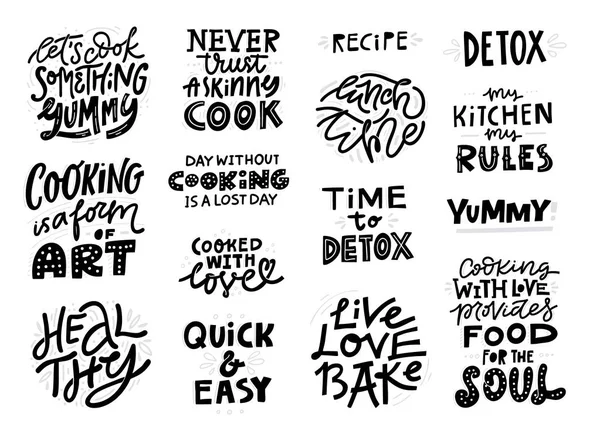 Set di scritte nere scritte a mano con slogan da cucina — Vettoriale Stock