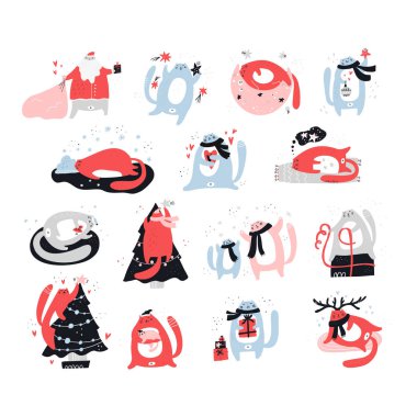 Noel elle çizilmiş vektör çizimler set