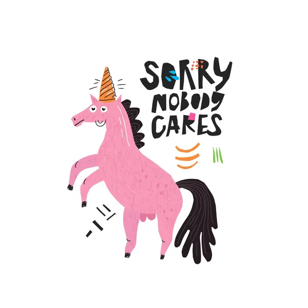 Śmiesznego konia ręcznie rysowane ilustracja kolor płaskie — Wektor stockowy