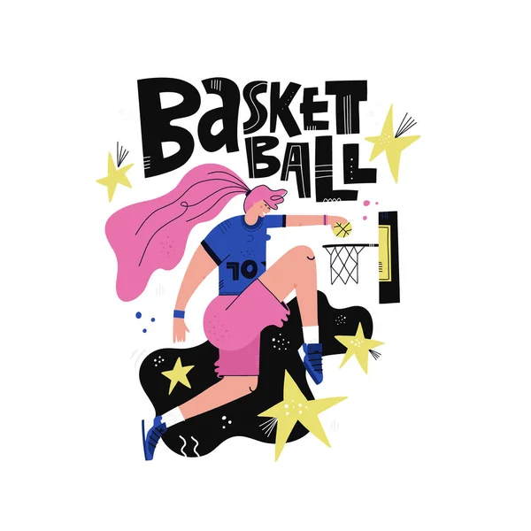 Giocatore di basket femminile illustrazione piatta — Vettoriale Stock