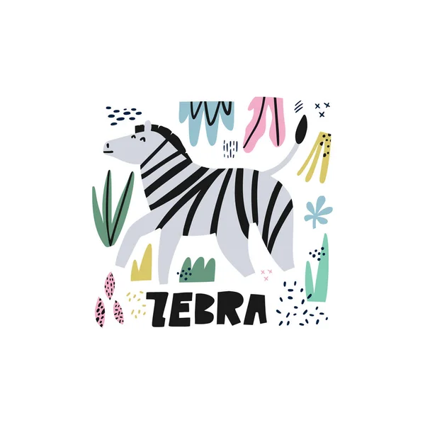 Söt zebra platt handritad illustration — Stock vektor