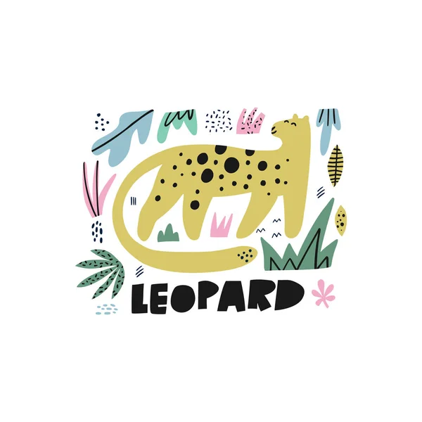 Niedlichen Leoparden flache Hand gezeichnete Illustration — Stockvektor