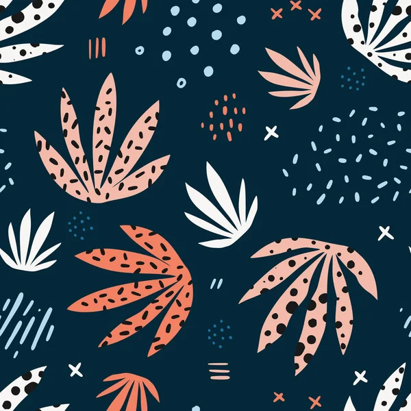 Pflanzen Blätter Hand gezeichnet Vektor nahtlose Muster — Stockvektor