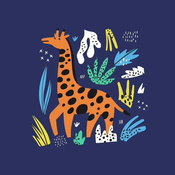 Giraffe vlakke hand getekende vector tekens — Stockvector