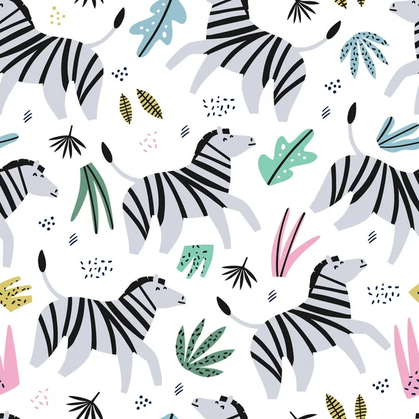Zebra flache Hand gezeichnete Farbe nahtlose Muster — Stockvektor