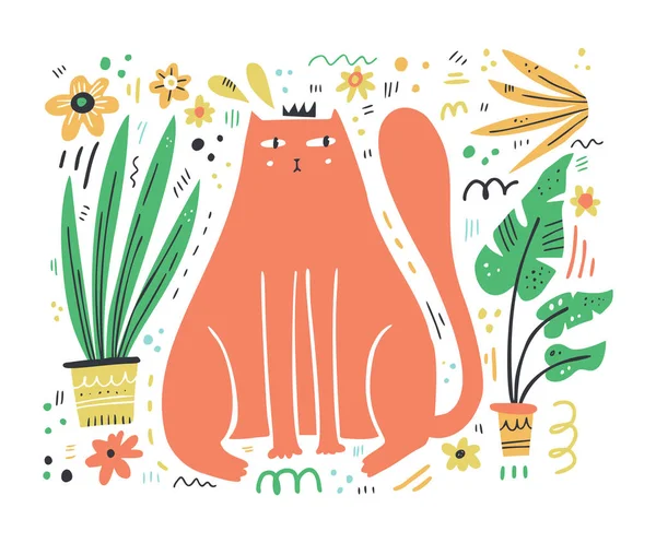 King cat platt handritad vektorillustration — Stock vektor