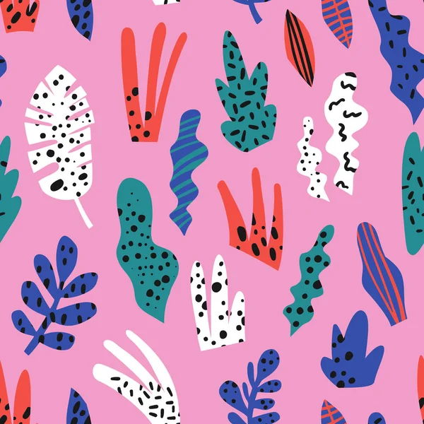 Zimmerpflanzen flache Hand gezeichnete nahtlose Muster — Stockvektor