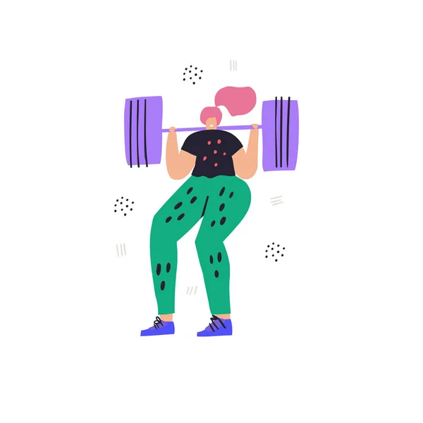 Woman doing squats with barbell illustration — Stock Vector