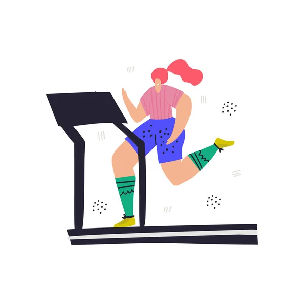 在跑步机上慢跑的妇女手绘插图 — 图库矢量图片