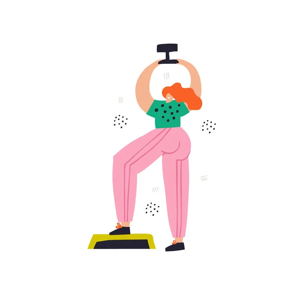 Mulher levantando dumbbell mão ilustração desenhada — Vetor de Stock