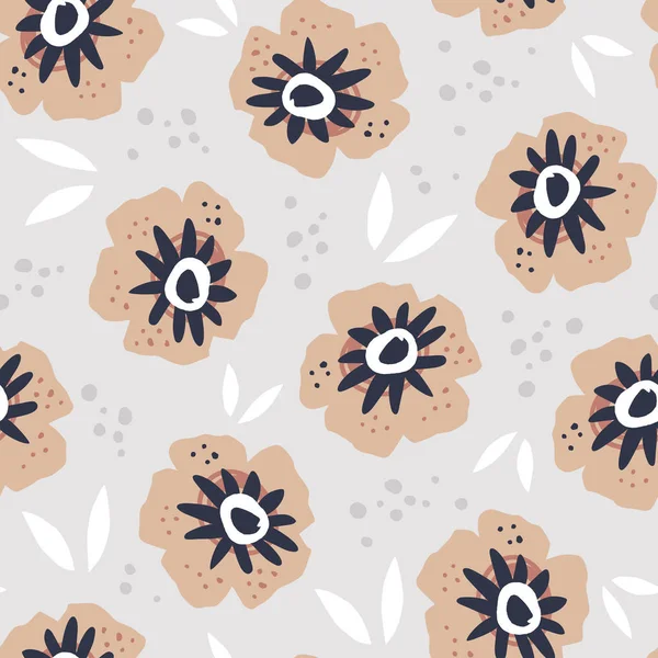 Poppies flat hand drawn seamless pattern — Stock Vector