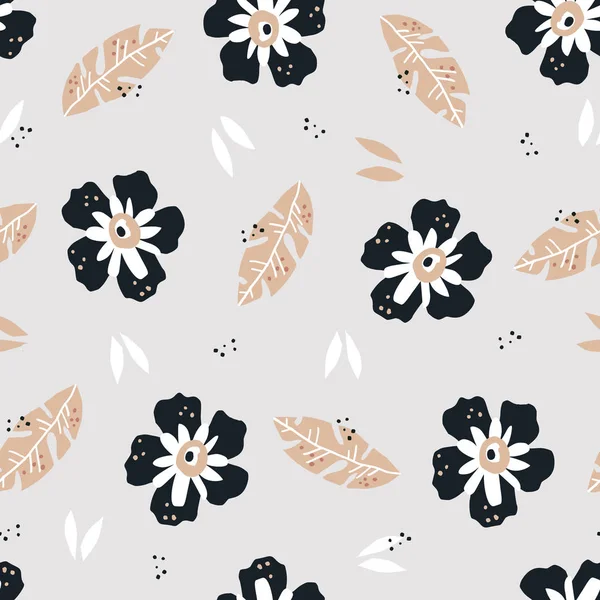 Flowers flat hand drawn seamless pattern — Stock Vector