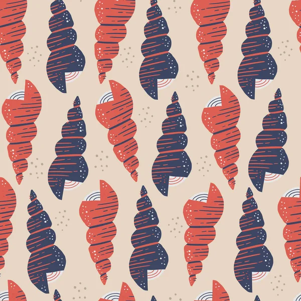Spiral seashells flat hand drawn seamless pattern — Stock Vector