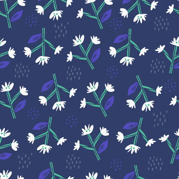 Daisy flowers flat hand drawn seamless pattern — Stock Vector