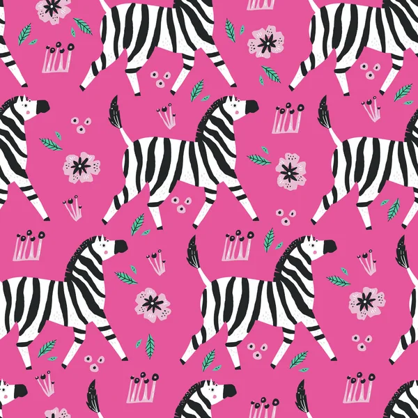 Zebra flat hand drawn seamless pattern — 스톡 벡터