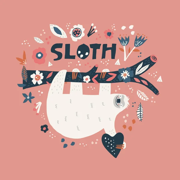 Kreskówka Sloth rysunek ręcznie rysowane — Wektor stockowy