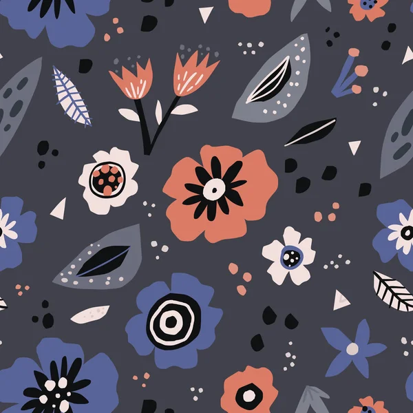 Floral flat seamless pattern in scandinavian style — Stock Vector