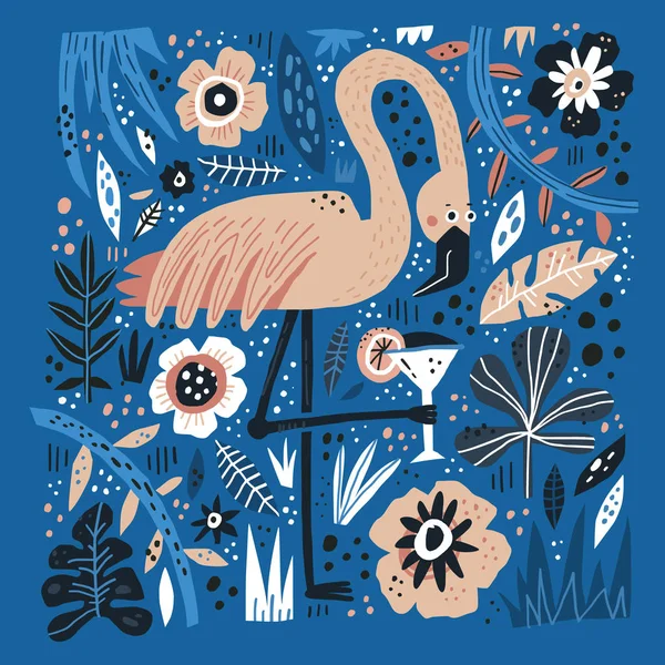 Flamingo mão plana ilustração desenhada — Vetor de Stock