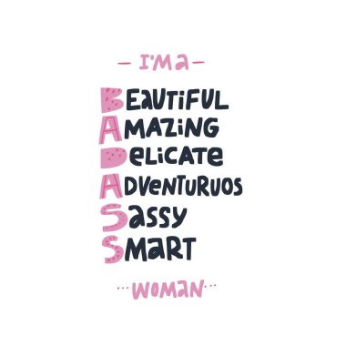 Badass kısaltma kız güç el çizilmiş mesaj