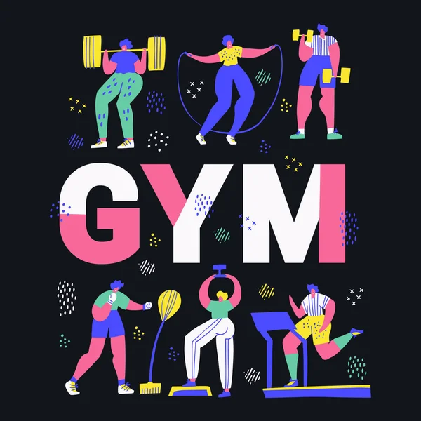 Spor salonu, fitness merkezi el çizilmiş kelime kavramı afiş — Stok Vektör