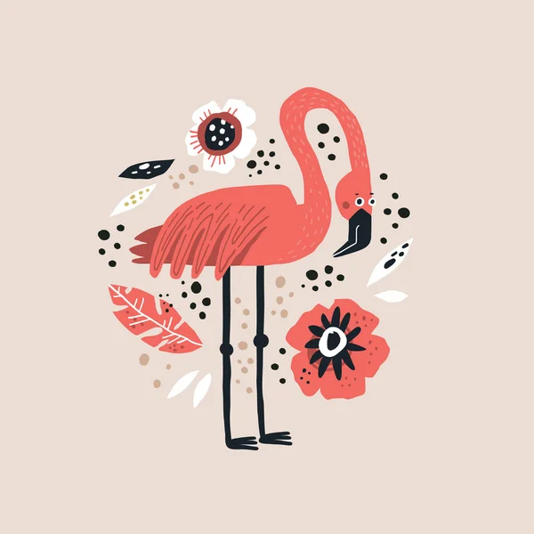 Flamingo vetor desenhado à mão ilustração — Vetor de Stock