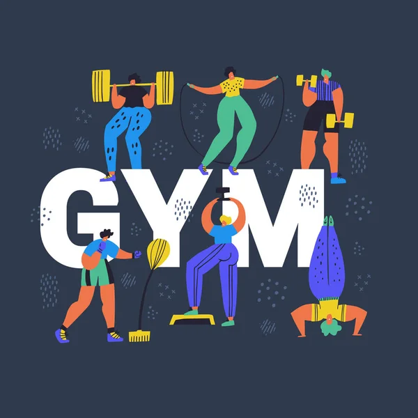 Spor salonu, fitness kulübü el çizilmiş kelime kavramı afiş — Stok Vektör