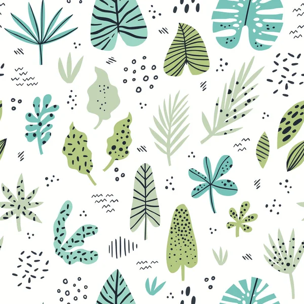 Exotic leaves hand drawn vector seamless pattern — Stock Vector
